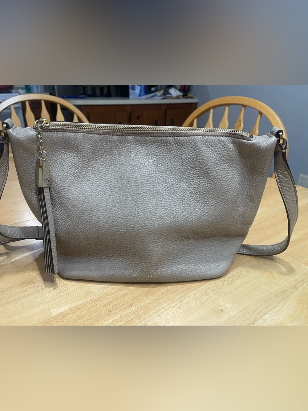 Kate Spade New York Grey Pebbled Leather Crossbody Tassel Bag